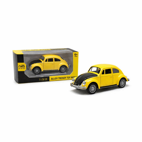 Masinuta metalica galbena cu capota neagra pullback 1:36 model clasic