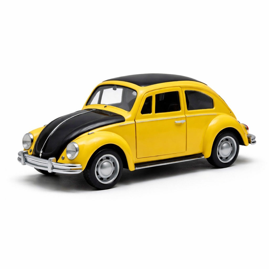 Masinuta metalica galbena cu capota neagra pullback 1:36 model clasic