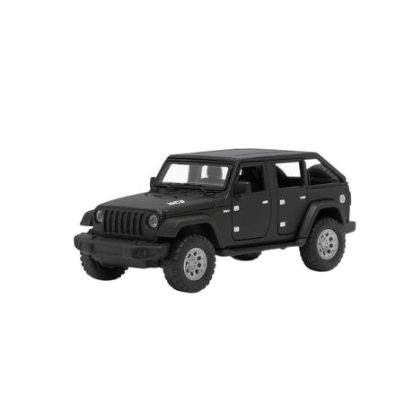 Masinuta Metalica Jeep Wrangler Die-Cast Neagra , Scara 1:32 Pull Back Lumini Sunete Copii 3+
