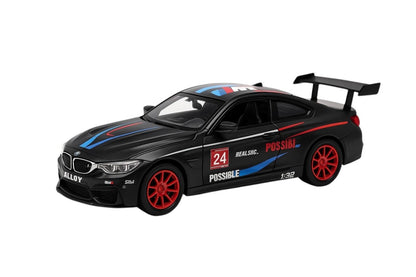 Masinuta Metalica Model M8 GTE Racing Neagra , Scara 1:32 Pull Back Lumini Sunete Copii 3+