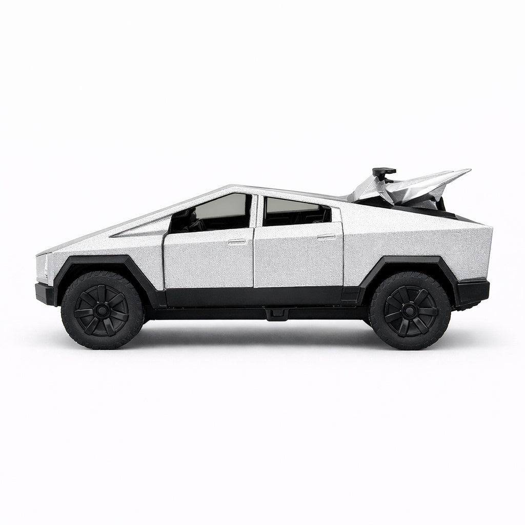 Masinuta metalica pickup futurist cu design unghiular, culoare argintiu, 15.5 cm