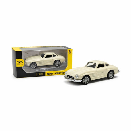 Masinuta metalica retro coupe alb laptos, model clasic 15 cm