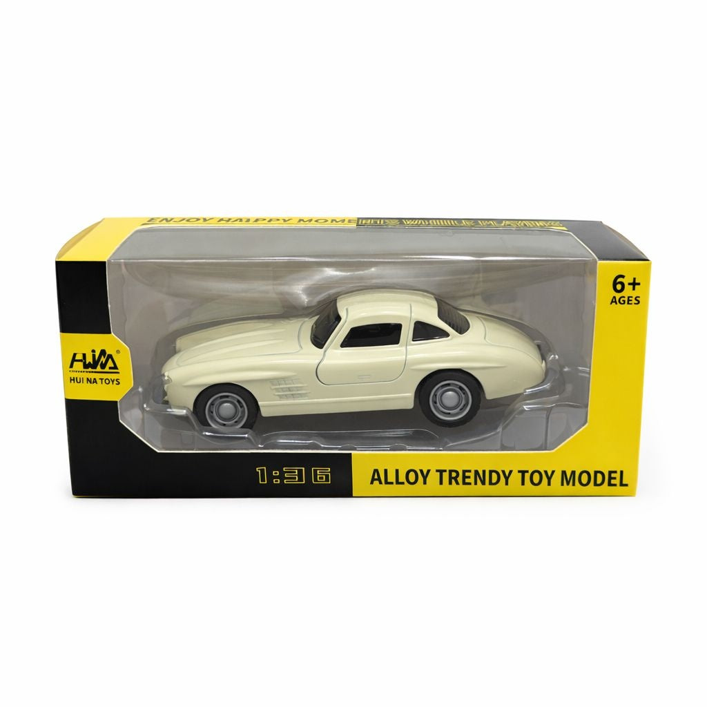 Masinuta metalica retro coupe alb laptos, model clasic 15 cm