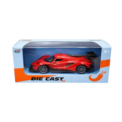 Mașinuță metalică roșie die-cast cu uși deschise, dimensiuni 14x6.5x5.5 cm, model realist