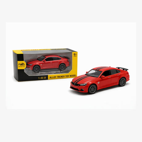 Masinuta metalica sport tip sedan, scara 1:36, culoare rosu, cu spoiler si detalii realiste