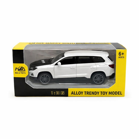 Masinuta metalica SUV alb cu detalii negre, usi deschise, model modern 15 cm