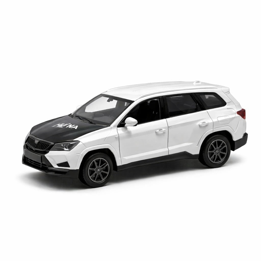 Masinuta metalica SUV alb cu detalii negre, usi deschise, model modern 15 cm