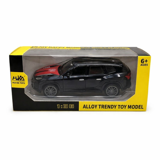 Masinuta metalica SUV negru cu detalii rosii, usi deschise, model modern 15 cm