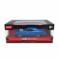 Masinuta muscle car aliaj metalic scara 1:32, albastru metalizat cu capota sport, roti sport