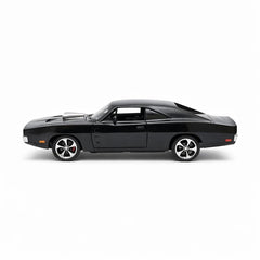 Masinuta muscle car aliaj metalic scara 1:32, negru mat cu capota sport, roti sport