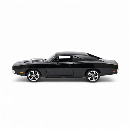 Masinuta muscle car aliaj metalic scara 1:32, negru mat cu capota sport, roti sport