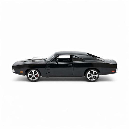 Masinuta muscle car aliaj metalic scara 1:32, negru mat cu capota sport, roti sport