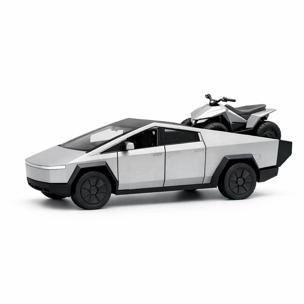 Masinuta pickup futurist cu ATV, aliaj metalic scara 1:32, gri, platforma spate