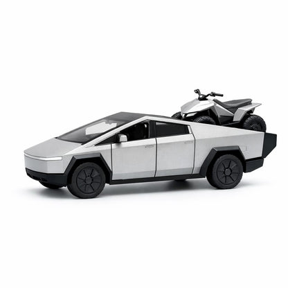 Masinuta pickup futurist cu ATV, aliaj metalic scara 1:32, gri, platforma spate