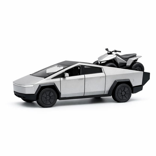 Masinuta pickup futurist cu ATV, aliaj metalic scara 1:32, gri, platforma spate