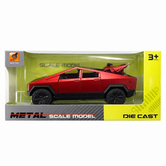 Masinuta pickup futurista rosie metalica, detalii realiste, 15.5x7 cm