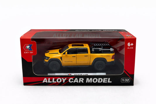 Masinuta pickup off-road metalica die-cast scara 1:32, galbena, portiere functionale, 3 ani+