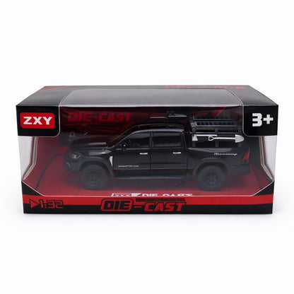 Masinuta pickup off-road metalica die-cast scara 1:32, neagra, portbagaj bena, portiere functionale, 3+