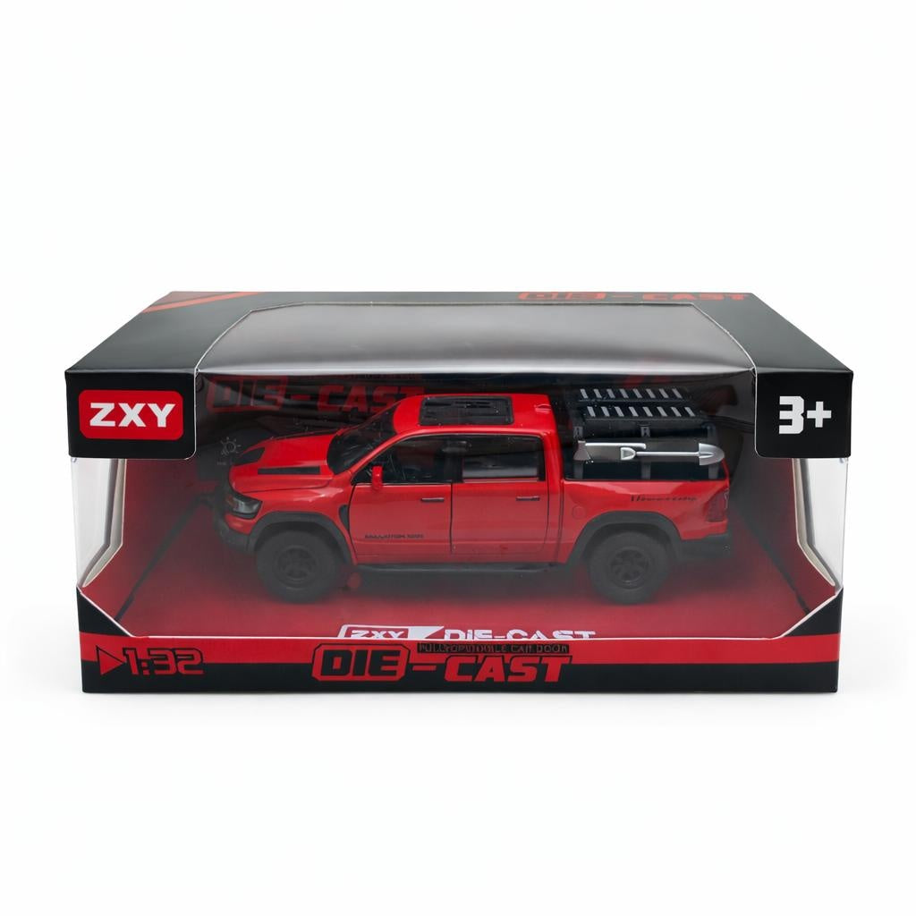 Masinuta pickup off-road metalica die-cast scara 1:32, rosie, portiere functionale, 3 ani+