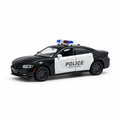 Masinuta politie aliaj metalic scara 1:32, alb-negru, girofar, usi functionale