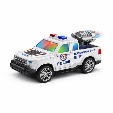 Masinuta politie electrica cu lumini si muzica, functie bump and go, model SUV cu lansator, 20,5x10,5 cm