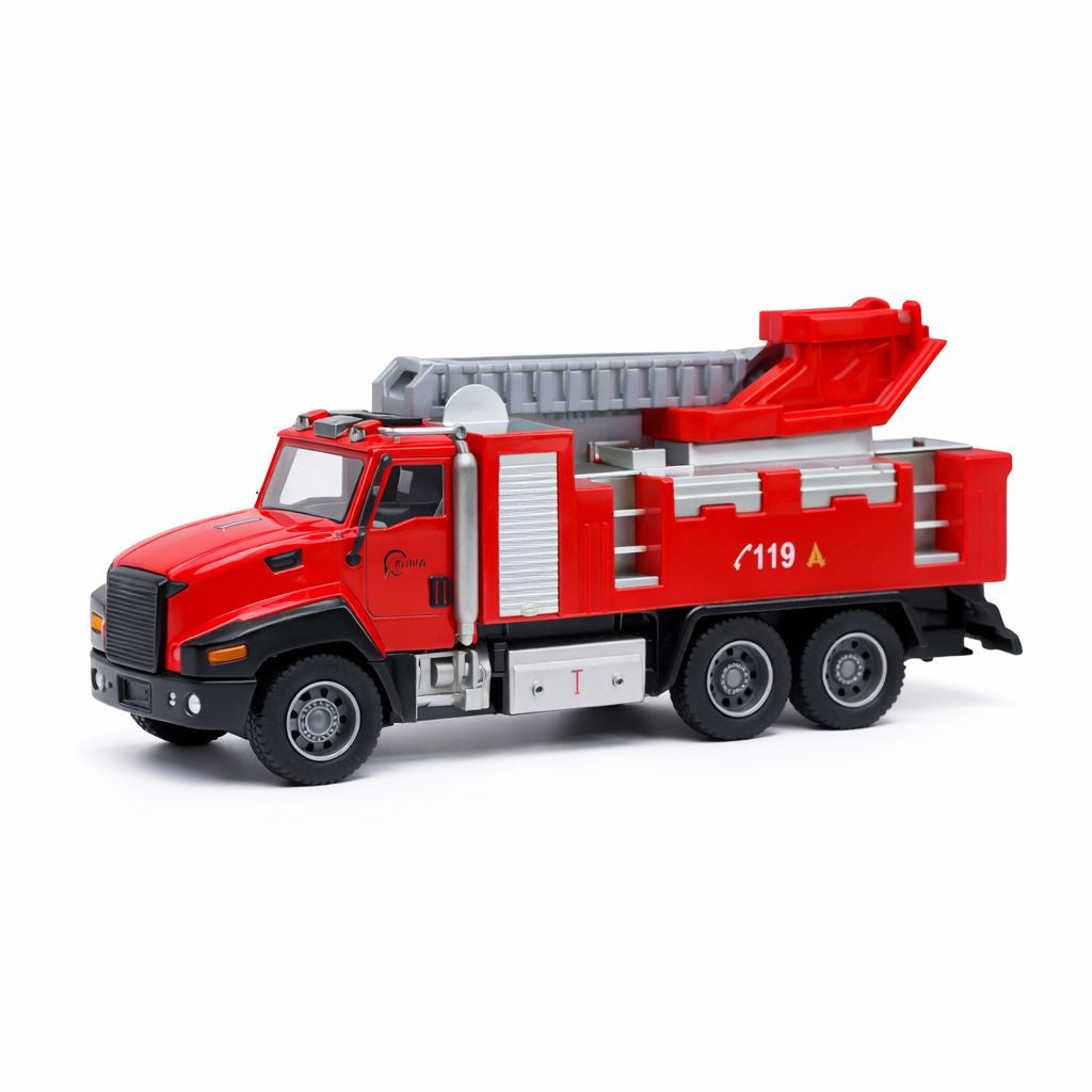 Masinuta pompieri cu scara, die-cast metalica, cu functie pull back, 26.5 cm
