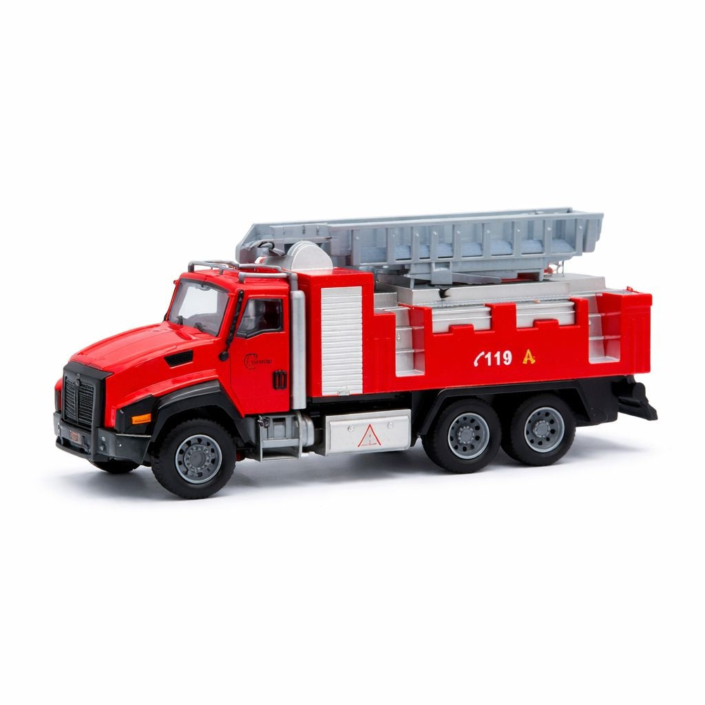 Masinuta pompieri die-cast din metal, 20.5 cm, cu functie pull back