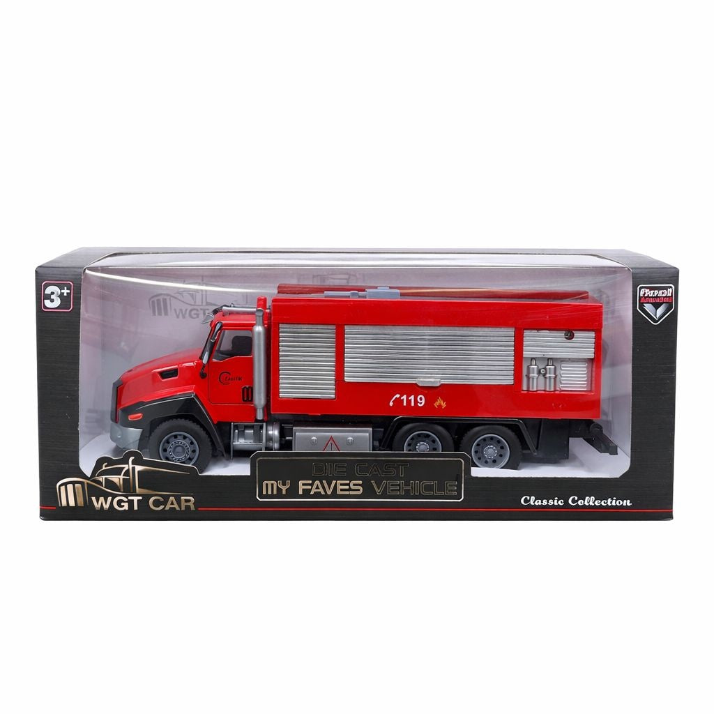 Masinuta pompieri die-cast metalica, cu functie pull back, 26.5 cm