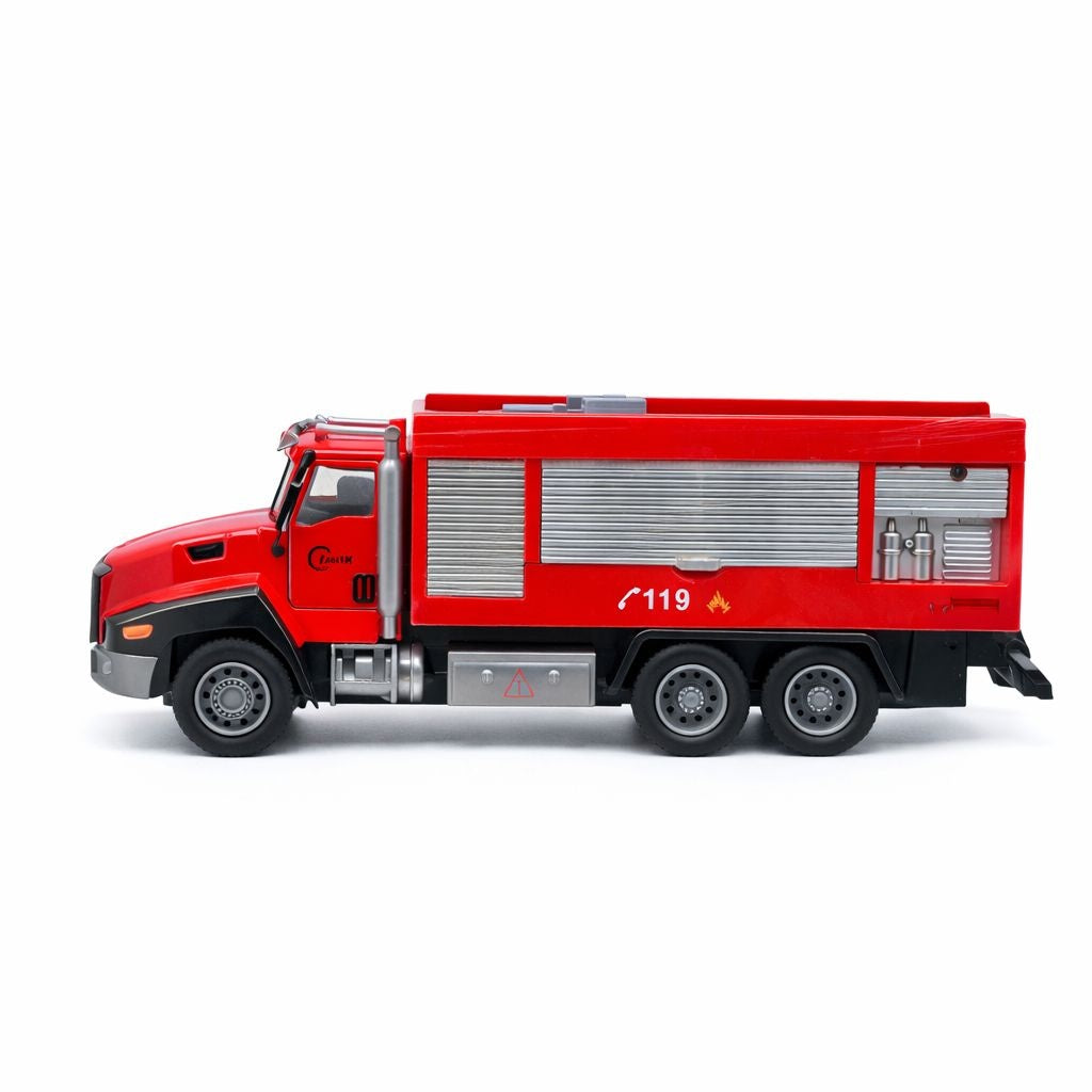 Masinuta pompieri die-cast metalica, cu functie pull back, 26.5 cm