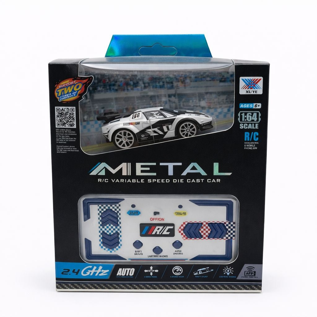 Masinuta RC metalica 1:64 alba cu control telefon si telecomanda 2.4GHz