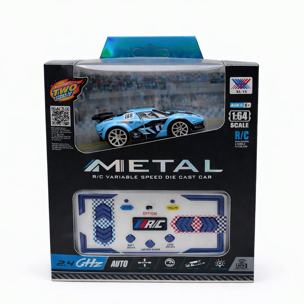 Masinuta RC metalica 1:64 albastra cu control telefon si telecomanda 2.4GHz