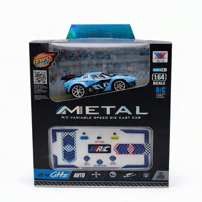 Masinuta RC metalica 1:64 albastra cu control telefon si telecomanda 2.4GHz