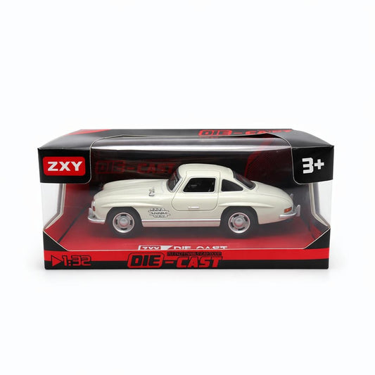 Masinuta sport clasica metalica alba cu lumini si sunete, usi functionale, 18.5 cm