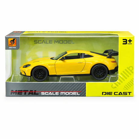 Masinuta sport galbena 15,5x7 cm model realist cu usi functionale si detalii fine