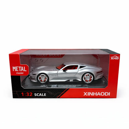 Masinuta sport GT aliaj metalic scara 1:32, argintie, design premium, usi deschidere, roti functionale
