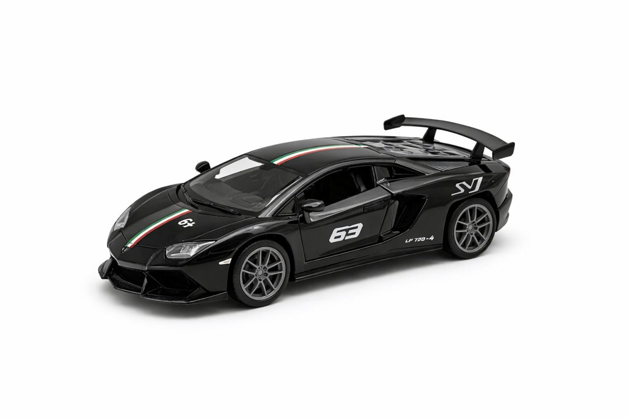 Masinuta sport metalica 1:36, design racing, deschidere usi, negru, 15 cm