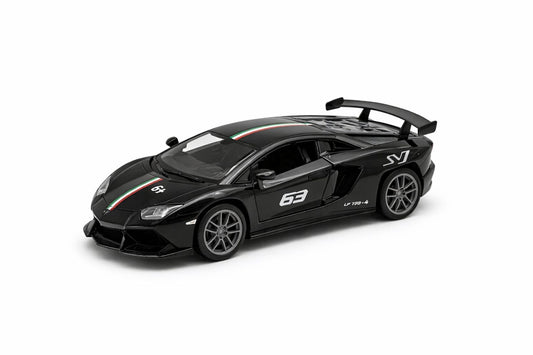 Masinuta sport metalica 1:36, design racing, deschidere usi, negru, 15 cm