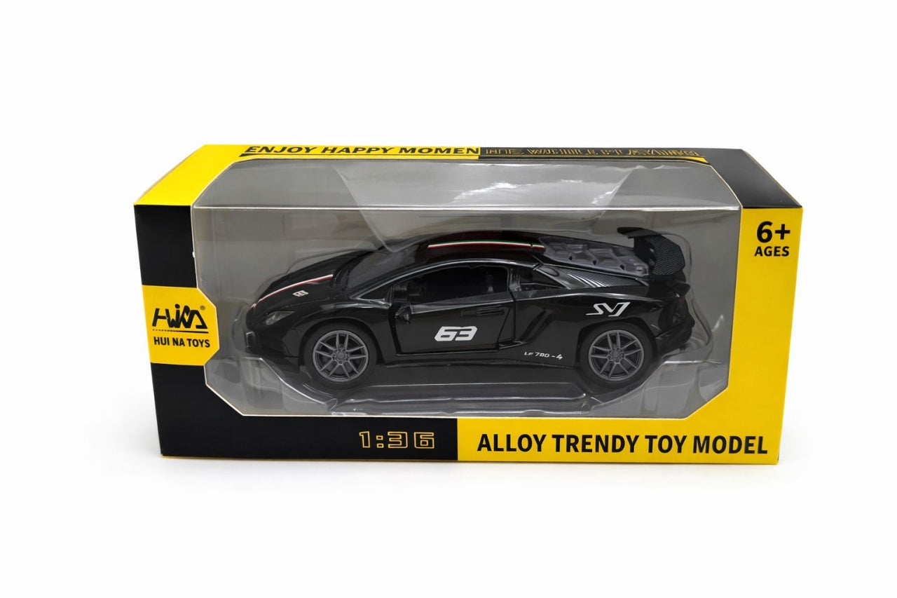 Masinuta sport metalica 1:36, design racing, deschidere usi, negru, 15 cm