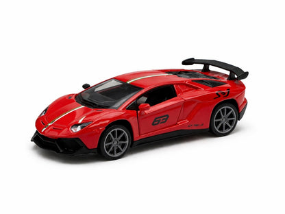 Masinuta sport metalica 1:36, design racing, deschidere usi, rosu, 15 cm