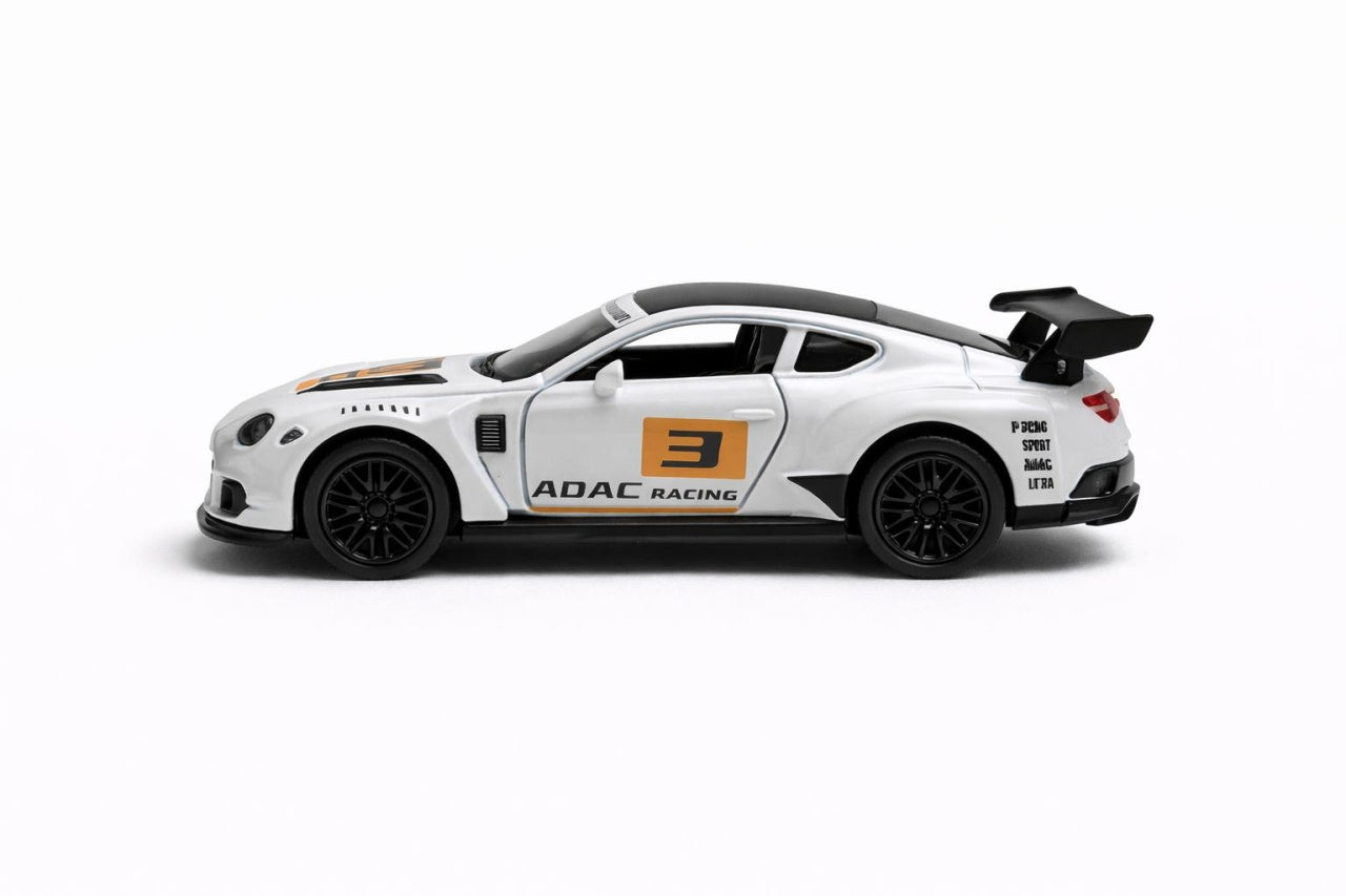 Masinuta sport metalica alb/portocaliu 15.5x7 cm, die-cast, deschidere usi, model racing