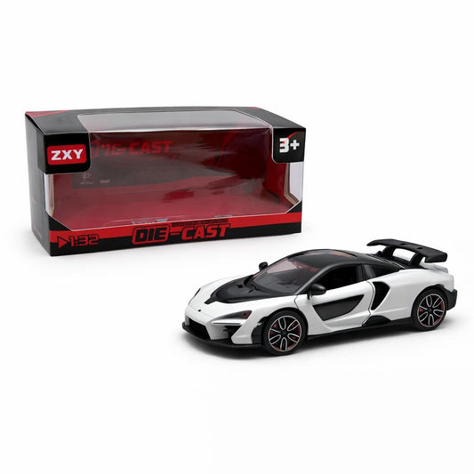 Masinuta sport metalica die-cast scara 1:32, alb-negru, spoiler mare, portiere functionale, 3 ani+
