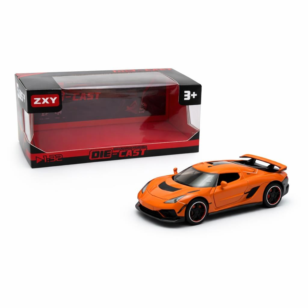 Masinuta sport metalica die-cast scara 1:32, portocalie, portiere functionale, 3 ani+