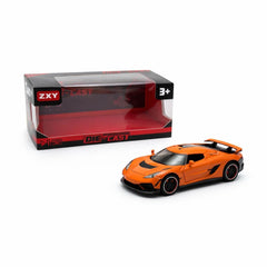 Masinuta sport metalica die-cast scara 1:32, portocalie, portiere functionale, 3 ani+