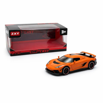 Masinuta sport metalica die-cast scara 1:32, portocalie, portiere functionale, 3 ani+