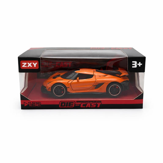 Masinuta sport metalica die-cast scara 1:32, portocalie, portiere functionale, 3 ani+