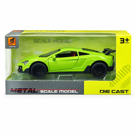 Masinuta sport metalica verde neon, 15,5x7 cm, usi functionale, design modern