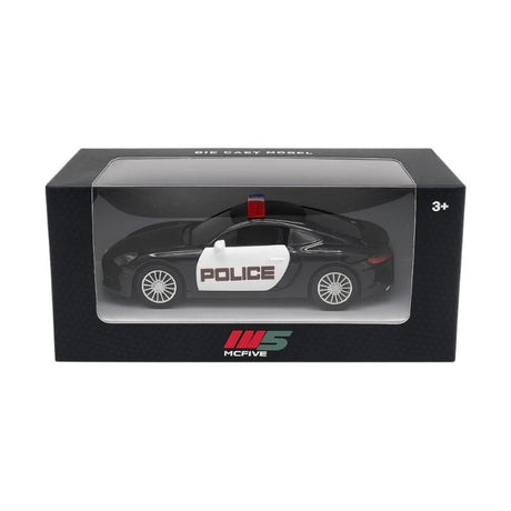 Masinuta Sport Police Metalica Neagra , Scara 1:32 Pull Back Lumini Sunete Copii 3+