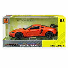 Masinuta sport portocalie 15,5x7 cm model realist cu usi functionale si eleron