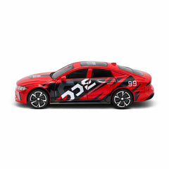 Masinuta sport sedan aliaj metalic scara 1:32, alba cu grafica rosu albastru, 4 usi functionale