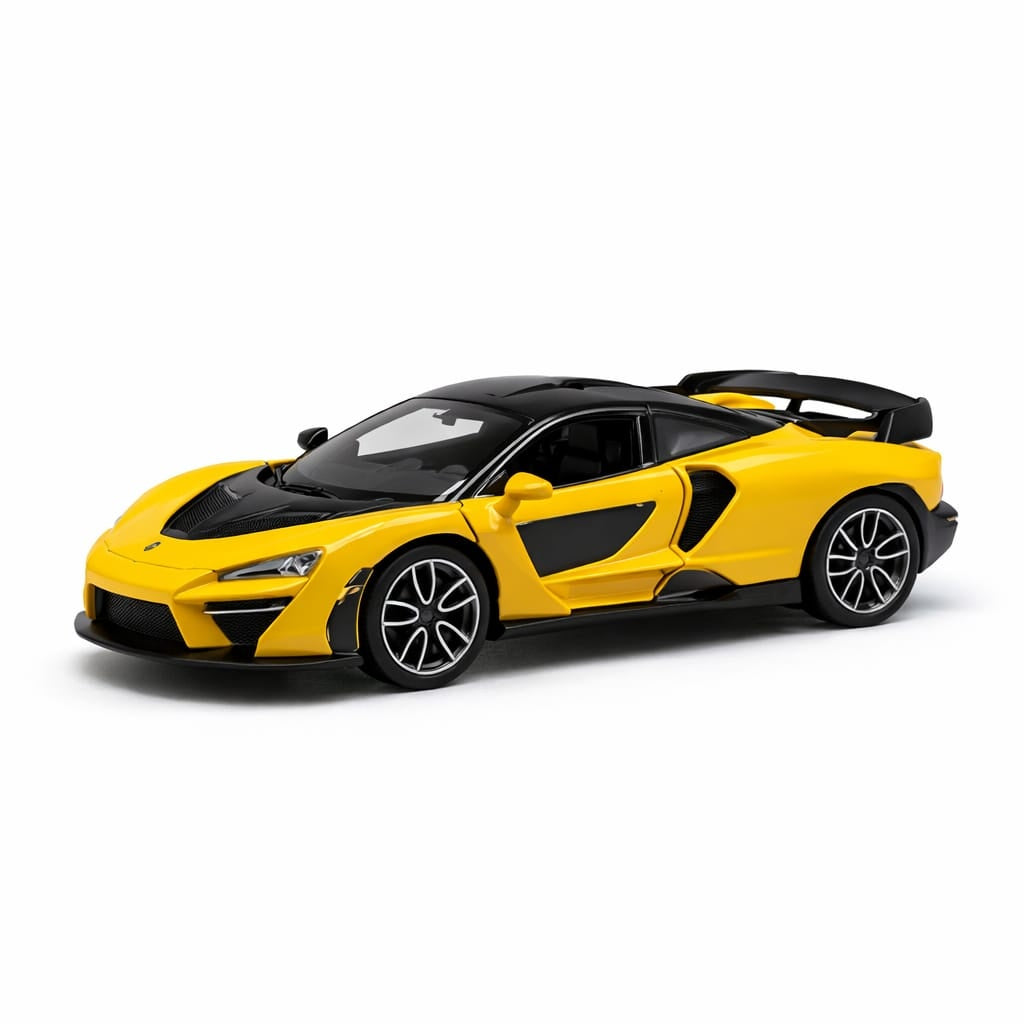 Masinuta sport supercar aliaj metalic scara 1:32, galbena, spoiler, usi functionale